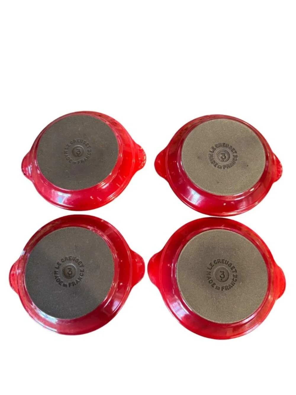 4 Le Creuset Red Au Gratin Dish #3 Cocotte Enameled Cast Iron 7.5 in France VTG - Picture 7 of 16